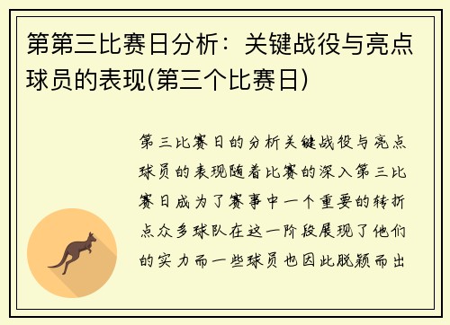 第第三比赛日分析：关键战役与亮点球员的表现(第三个比赛日)