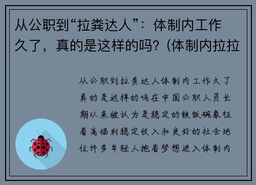 从公职到“拉粪达人”：体制内工作久了，真的是这样的吗？(体制内拉拉)